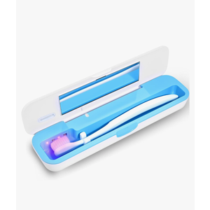 UV Toothbrush Sanitizer and Holder, Portable Travel Case and Cover, Toothbrush Cleaner Powered by AA Battery or USB-C, Fits Most Brushes