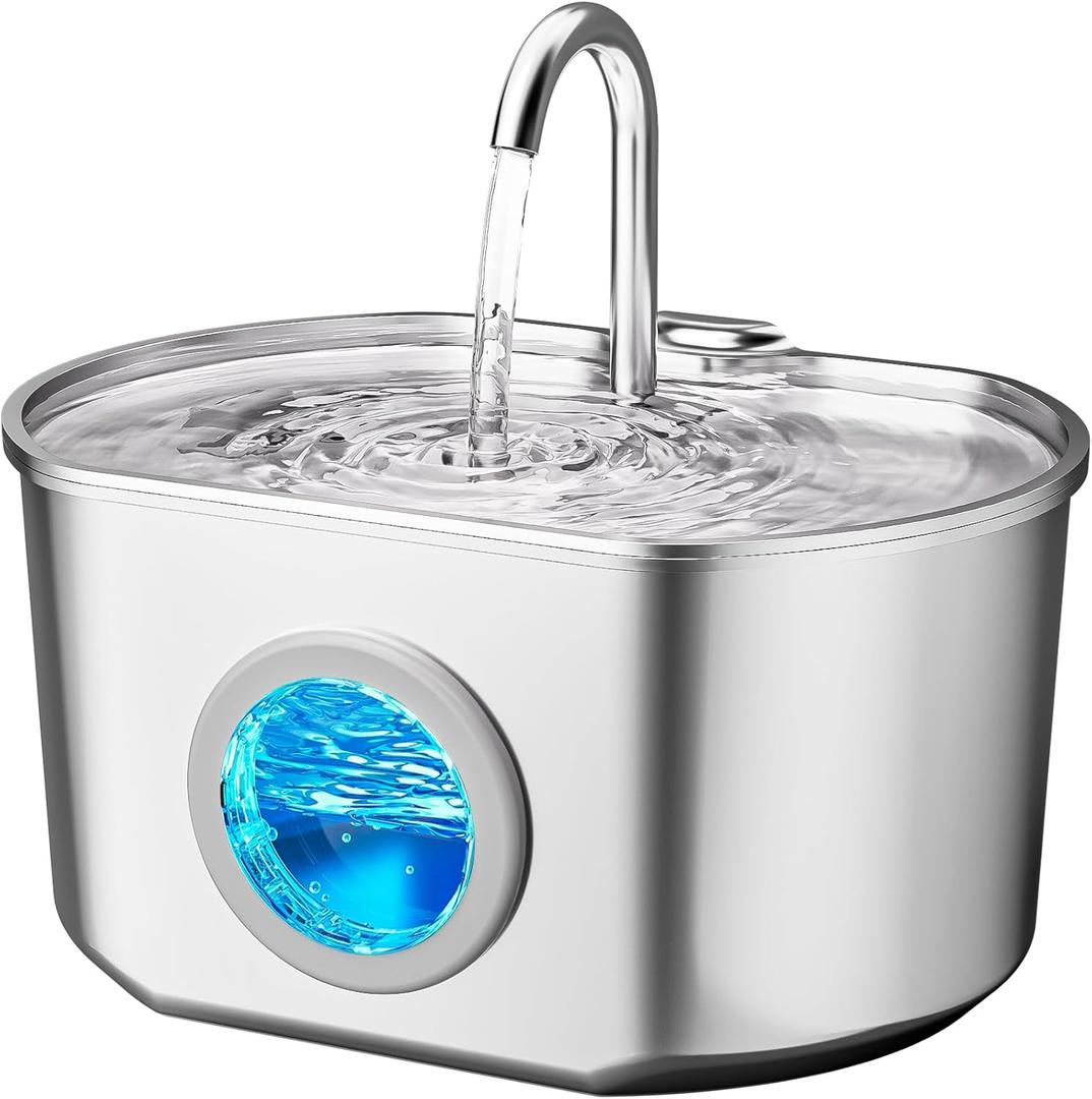 Cat Water Fountain Stainless Steel: 73oz/2.2L Cat Fountain for Drinking- Pet Water Fountain Inside - Automatic Dog Watering Dispenser Bowl - Pet Feeding & Watering Supplies