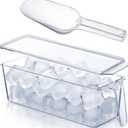 Havawish Ice Storage Bin for Freezer with Lid and Flexible Scoop Set Plastic Ice Container with Lid Handle for Home Office Fridge Storage (12.4 x 3.94 x 3.94 Inches,Clear,2 Pcs)