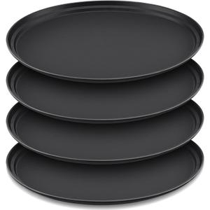 4 Pcs 24 Inch x 29 Inch Restaurant Serving Trays Black PP Plastic Non Slip Tray Rubber Lined Large Oval Tray for Kitchen Dining Room Cafeterias Fast Food Service