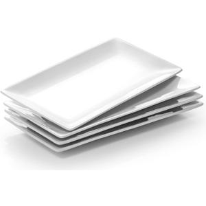 DOWAN 12" Rectangle Plates Set of 4 - White Serving Platters for Party, Wedding, and Entertaining - Rectangular Serving Trays Dishes for Steak, Taco, Sushi, Appetizer, Cake - Dishwasher & Oven Safe