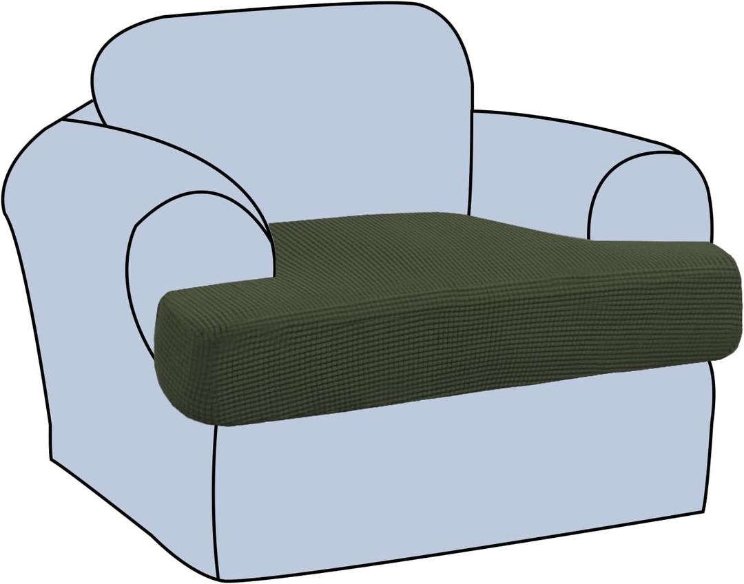H.VERSAILTEX Stretch T Cushion Chair Sofa Slipcover T Cushion Covers for Living Room Armchair Couch Cover T Cushion Slipcover Seat Cover with Elastic Bands Thicker Jacquard Fabric, Olive