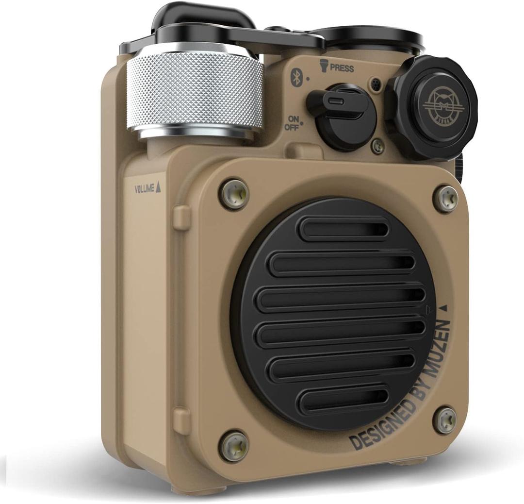 Muzen Portable Bluetooth Speaker, Wild Mini Rugged Travel Outdoor Speaker, Wireless Waterproof IPX5 with Flashlight, Stereo Sound, Metal Wild Look, for Adventure, Camping, Hiking (Dark Yellow)