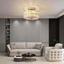 SeeU Modern Semi Flush Mount Ceiling Light Fixture Chrome Crystal Chandelier 4 Heads Chrome Crystal Celing Chandelier