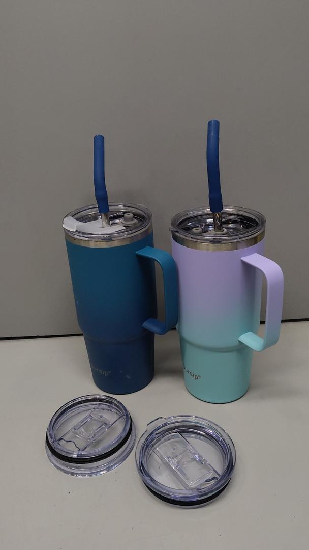 Pack of 2: Sursip Insulated Tumbler with Handle and Straw, 24 oz Kids Stainless Steel Tumbler for Boys Girls Leak-proof Lid Keep Cold Heat and Ice, Gifts for Kids Cups(Green-Pink-1 Pack), Sursip 24 oz Tumbler with Handle and Straw Lid, Double Wall Vacuum Stainless Steel Insulated Coffee Cup with 2 Lids, For Cold/Hot Drinks, Leak Proof, BPA-Free, Dishwasher Safe(Green＆Navy-1 Pack)