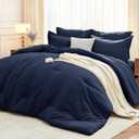 MUXHOMO 7 Pieces California King Comforter Set, Soft Bed in a Bag Cal King Size, All Season Bedding Set with Comforter, Flat Sheet, Fitted Sheet, Pillowcases & Shams, Navy Blue