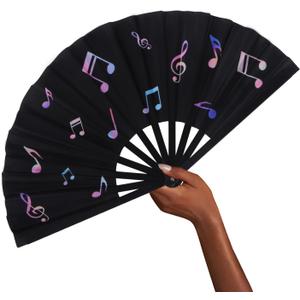 13 inch Large Rave Fan for Line Dancing,Hand Held Fan for Women Foldable, Handheld Fan, Portable for Decoration, Outdoor, Wedding, Party (Black)