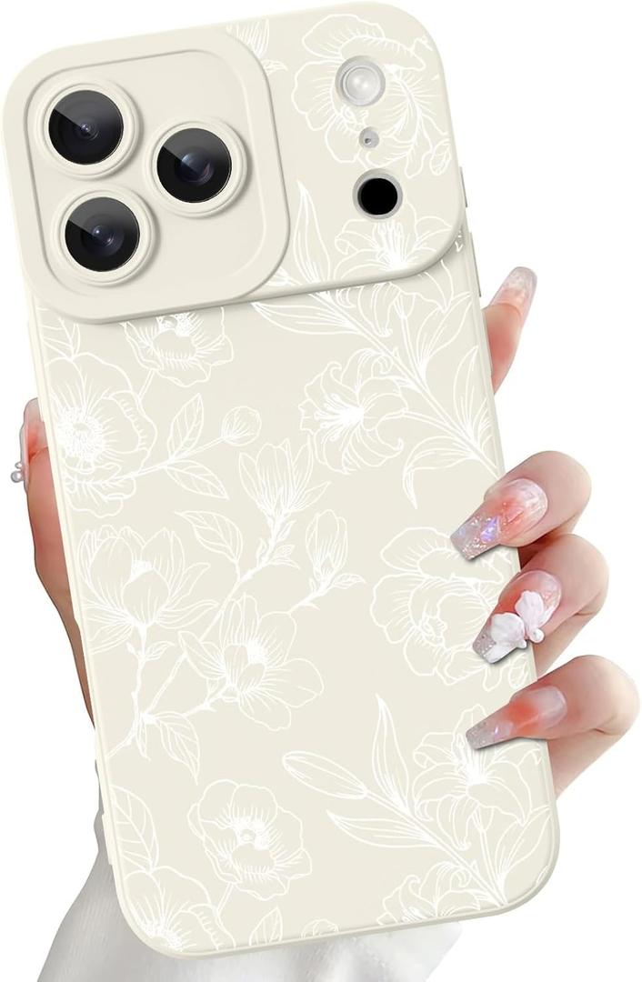 OOK Compatible with iPhone 17 Pro Max 6.9inch Case, Silicone Floral Flower Cute Pattern, Camera Protection Soft Slim Phone Cover for Girls Women -White Gardenias