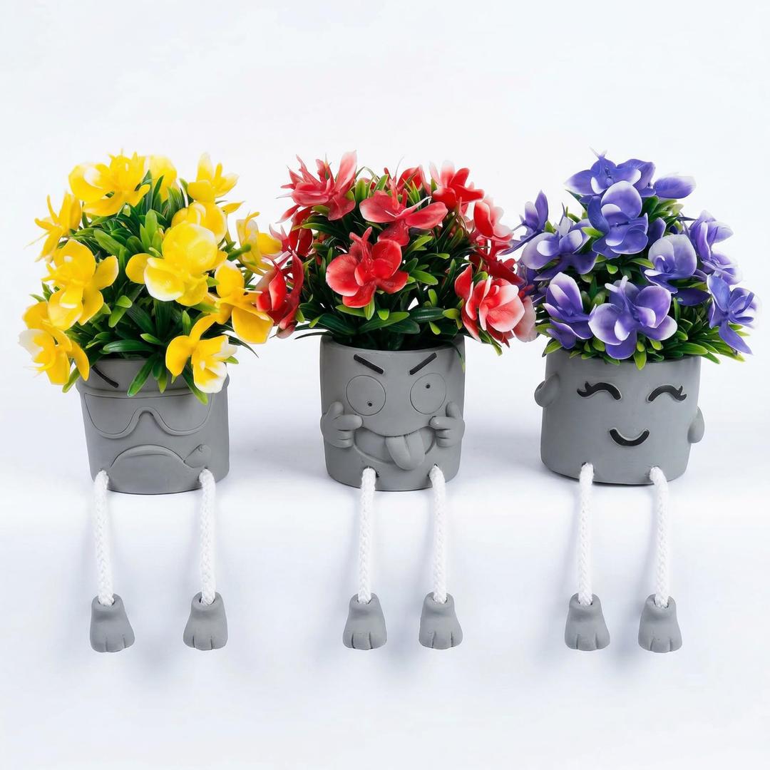 Small Fake Plants with Funny Dangling Legs Cute Artificial Succulents Potted Faux Plant for Office Desk Decor Women Realistic No Maintenance Mini Plants for Bathroom Shelf Aesthetic Room Decor, 3 Pack