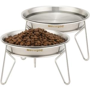 Elevated Cat Bowls,6.7" Extra Wide Raised Stainless Steel Cat Food Bowls with Anti-Slip Metal Stand Whisker Friendly Water Dishes for Indoor Cats and Small Dogs- 2 Pack