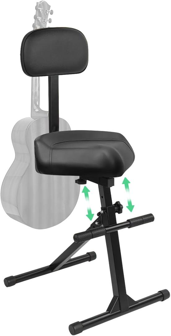 Saddle Guitar Stool with Back Support and Guitar Hanger, Height Adjustable Saddle Seat, Musician Stool Guitarist Throne Guitar Chair, Black, Height: 38.1" - 47"