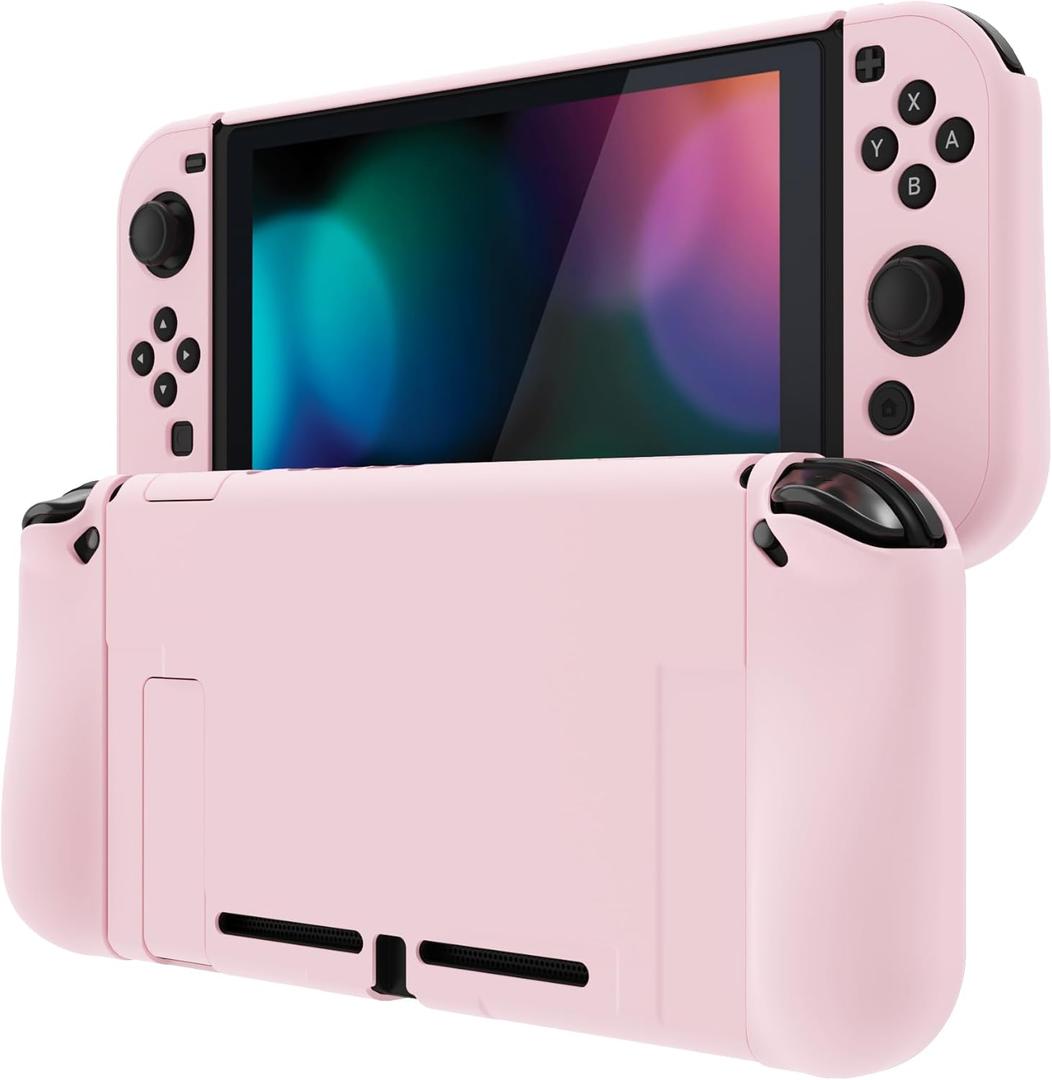 PlayVital Upgraded Dockable Case Grip Cover for Nintendo Switch, Ergonomic Protective Case for Nintendo Switch, Separable Protector Hard Shell for Joycon - Peach Blossom Pink