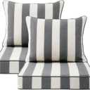 Outdoor Patio Chair Cushions Set, 22" x 22", Set of 2, Water-Repellent, Fade Resistant, Deep Seat Bottom and Back Cushion for Backyard, Couch, Sofa and Patio Furniture, Gray Stripe