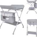 Gentle Monster Baby Folding Portable Changing Table, 4-Level Adjustable Height Diaper Changing Station Table for Nursery with Safety Belt, Double Storage Bag, Headrests & Diaper Pad