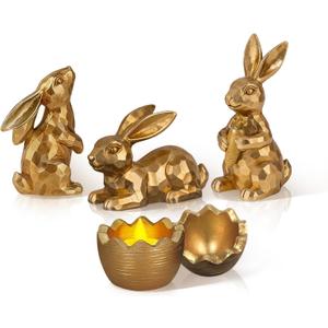 Easter Bunny Gold Bunny Figurines, 4PCS Spring Decors Easters Centerpieces for Tables Sculptures Home Decors, Easter Decorations for Home, 3.5 inches