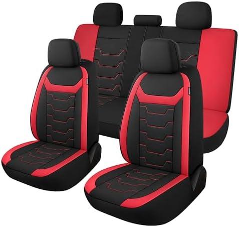 CAROMOP Breathable Car Seat Covers Full Seats,3D Air Mesh Cloth Seat Covers for Cars, Split Bench Compatible Car Interior Covers, Universal Fit Most Car Sedan Truck SUV(Black/Red)