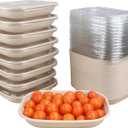 28 oz Disposable salad bowls with lids, Sugarcane Fiber Paper Bowls take away food containers meal prep Plant Fiber deli container 50 Pack