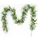 HIAGROW 6FT Eucalyptus Garland with Flowers, 1 Pack Artificial Greenery Garland Hanging Faux Eucalyptus Garland Suitable for Table Wedding Backdrop Arch Wall Party UV Protected Indoor Outdoor Decor