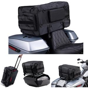 Motorcycle Touring Seat Bag Trolley Case with Wheels, Waterproof Suitcase, Luggage, Duffel, Tail, Tour Trunk, Gear, Rear Rack Bag, Sissy Bar Bag Compatible with Harley (50L/13Gallons), Bag 