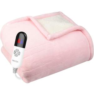 Electric Heated Throw Blanket Sherpa 50"x60" Pink Machine Washable 6 Heat Settings 4 Hours Auto Off Overheat Protection for Home Office Use