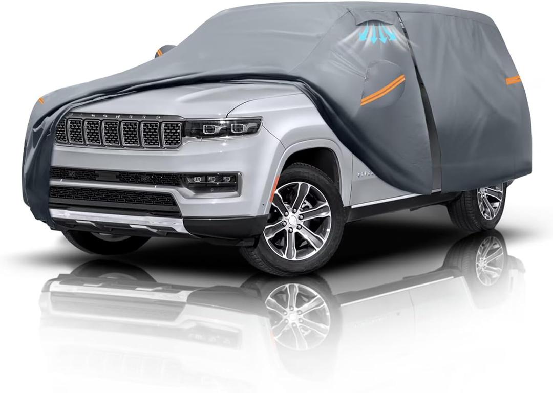 Large SUV Car Cover for Jeep Wagoneer L(214'-227') (2021-2026), 100% Waterproof All Weather, Heavy Duty Outdoor Full Exterior Covers Rain Sun Wind UV Protection.