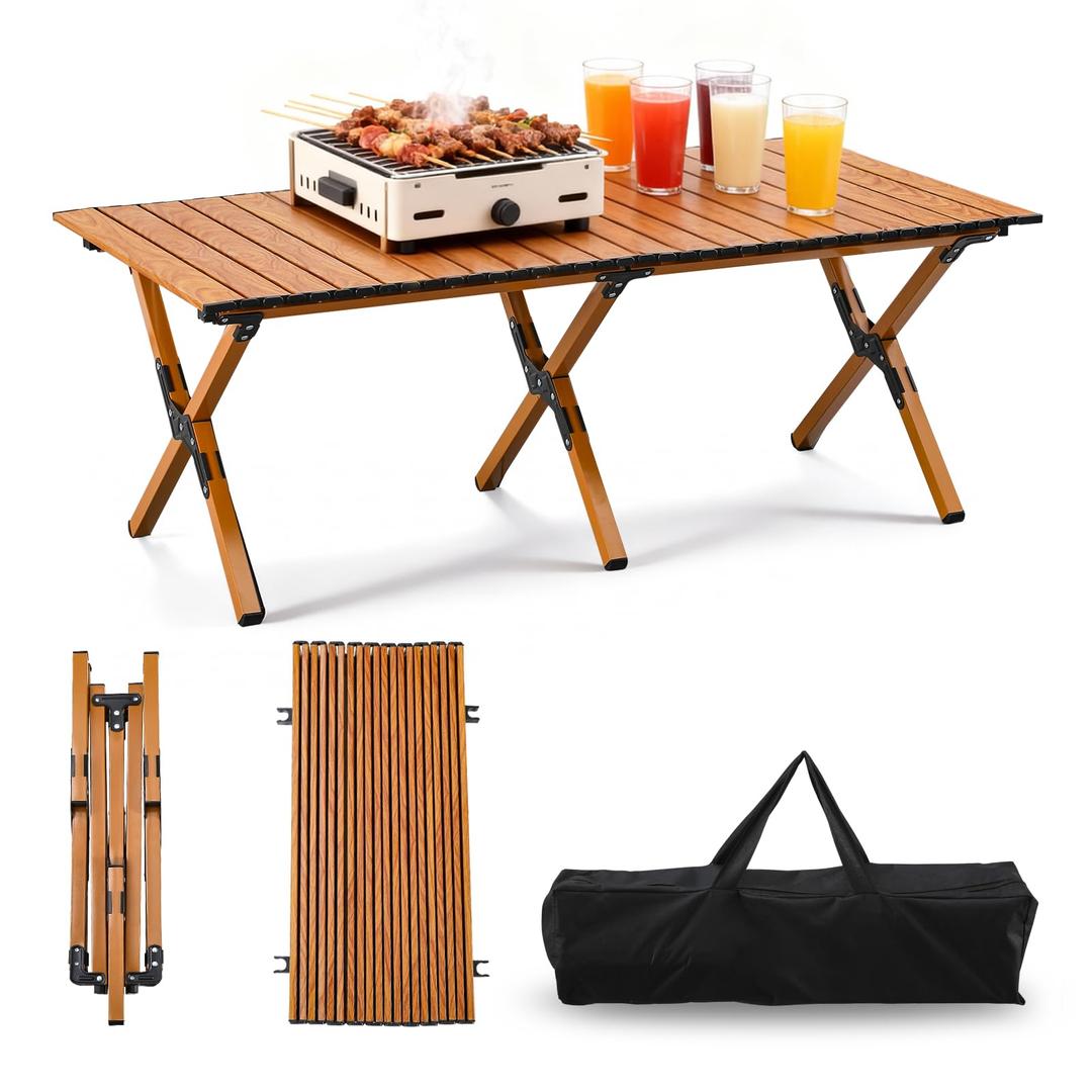 TAO ONE Roll-Up Camping Table Portable Low Folding Table for Outdoor -Brown