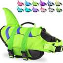 Fragralley Shark Fin Dog Life Jacket, High Buoyancy with Tear-Resistant Nylon of Dog Swim Vest, Pet Life Preserver for Small Medium Large Dogs, Puppy Float Vest for Swimming and Boating (Green-Wave Shark)