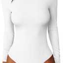 ANRABESS Women Long Sleeve Crew Neck Bodysuits Top 2025 Fall Slim Fit Ribbed Knit Soft Basic Tee Shirts (X-Small, White)