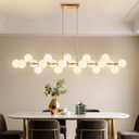 Gold Linear Chandelier Mid Century Modern Linear Chandelier with 22 Lights White Glass Globe, Large Long Sputnik Pendant Light for Dining Room, Living Room, Kitchen Island, Dia 70 Inch