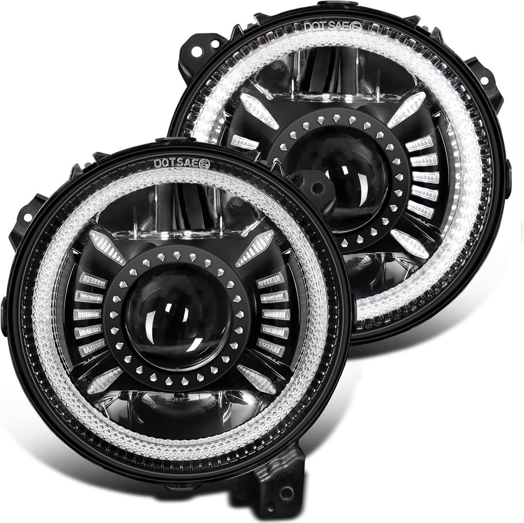 UNI-SHINE 2PCS 9 Inch LED Headlights with DRL and Turn Signal,High/Low Beam Halo Lights DOT Approved Compatible with Jeep Wrangler JL/JLU 2018-2025, Gladiator JT 2019-2025 (Black)