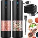 2Pack Electric Salt and Pepper Grinder Set USB Rechargeable with Warm LED Light, Adjustable Coarseness Lidaop Large Capacity Automatic Salt Pepper Mill Shakers for Kitchen, Restaurant, Outdoor, Black