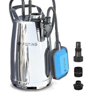 FOTING Sump Pump 1HP Clean/Dirty Submersible Water Pump,4600GPH Utility Pump Thermoplastic Electric Portable Transfer Water Pump for Swimming Pool Pond Basement with 10ft Power Cord,Stainless Auto