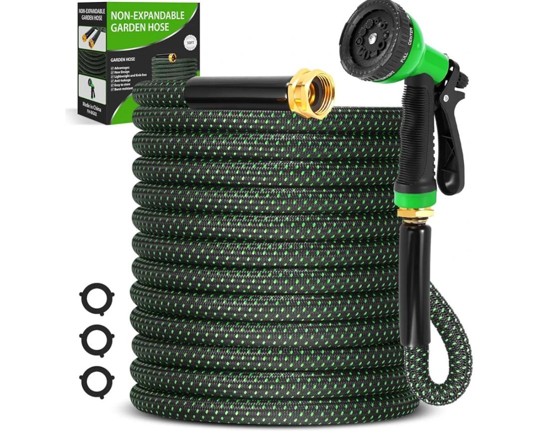 Garden Hose 50ft, Non-Expanding Water Hose, Lightweight, Kink Free, Sturdy, Leak-Proof, Portable, Flexible Hose with 10 Function Nozzle for Outdoor, Yard, Lawn, Car Wash and Camper Use