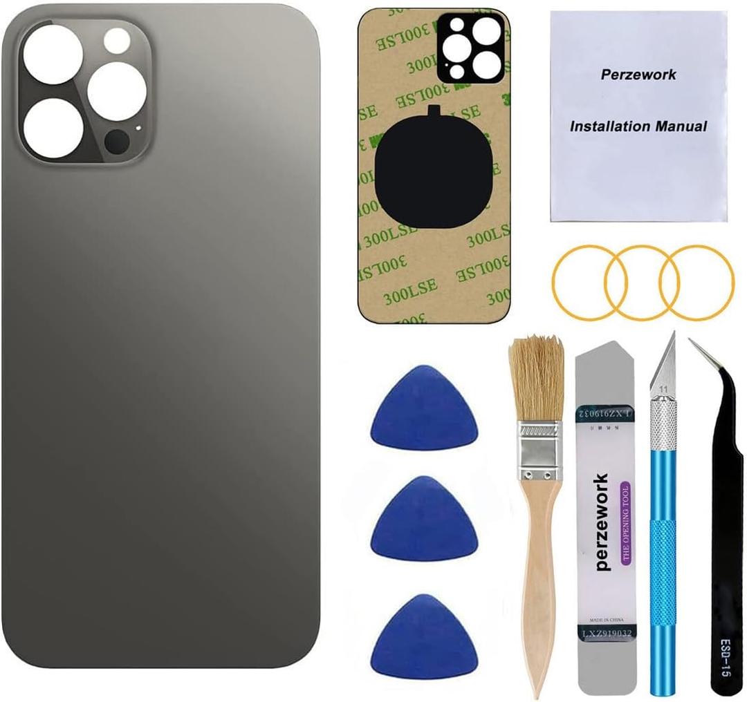Back Glass Replacement (Graphite) Compatible with iPhone 12 pro max 6.7 inches All Carriers with Pre-Installed Adhesive and Repairing Tool Kits