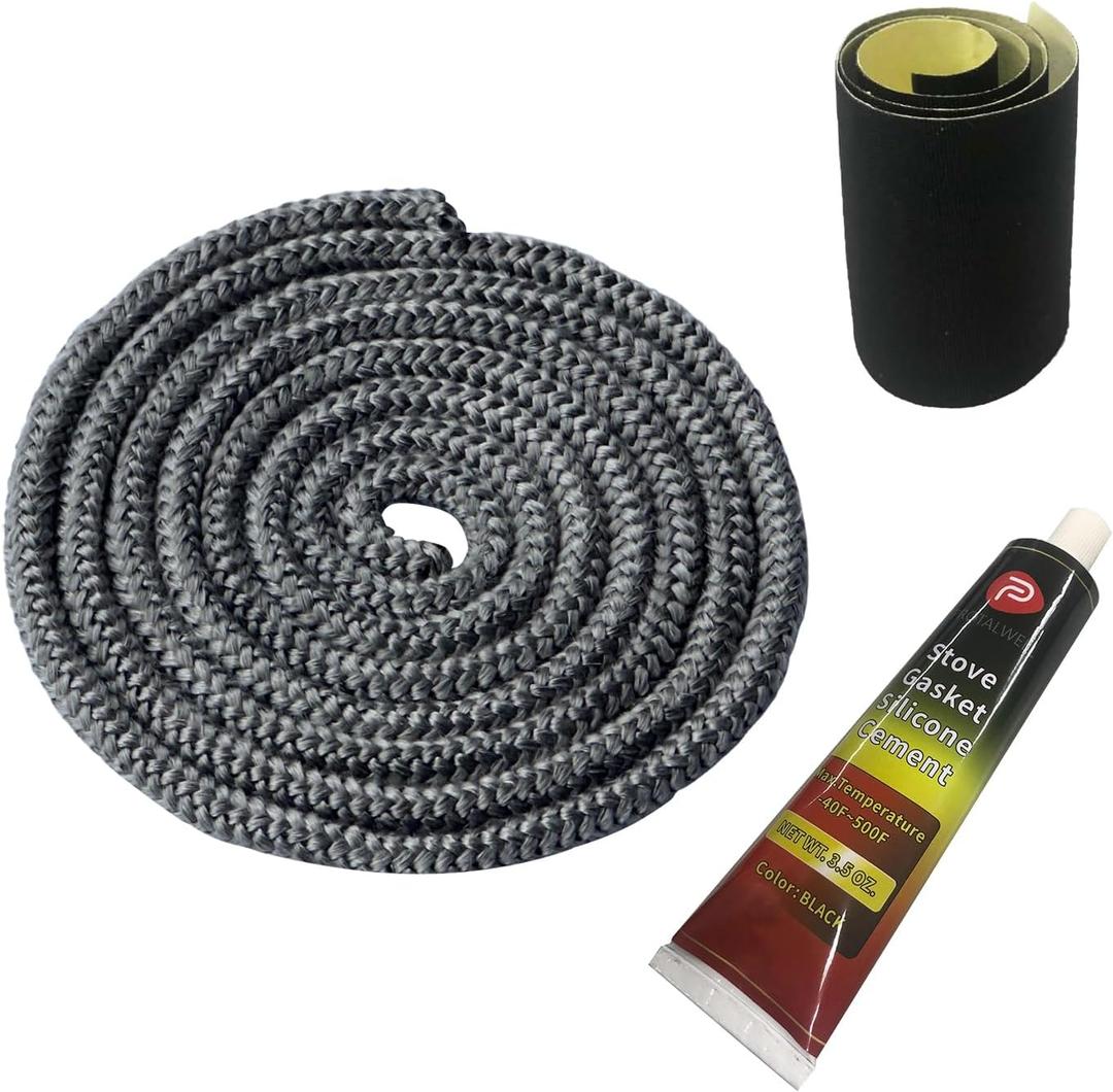 Protalwell Wood Stove Gasket, 5/16" Wood Stove Door Gasket Kit, High Temperture Resistant Gasket Rope Replacement for Stove or Fireplace Doors, Grey Color Fiberglass Gasket
