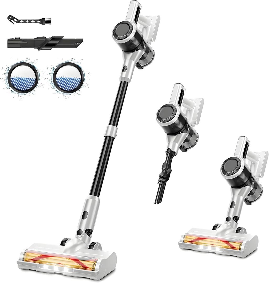 Cordless Vacuum Cleaner for Home - Lightweight, 30Kpa Stick Vacuum Clean with Rechargeable Battery, Max 45Mins Runtime, 8 in 1 Handheld Vacuum for Hardfloor & Carpets Pet Hair, White
