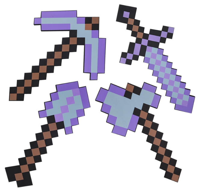 jiushen 4pcs Sword Pickaxe Axe and Shovel Toy Weapon Set,Kids RolePlay Foam Weapons Accessory for Game Fans Halloween Christmas and Party
