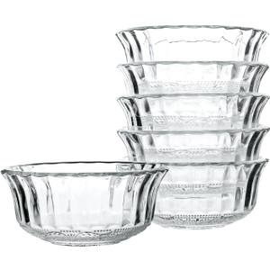 Small Glass Bowls for Dessert, Snack, Fruit, or Nuts, 4.5" Textured Bowls Set for Kitchen Prep, 9.5 ounce Capacity Dip Bowls, Portion Control Bowls, Set of 6