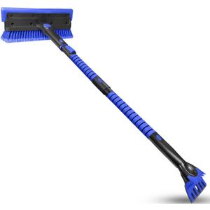 SEAAES 56 Inch Truck Snow Brush Scraper Long Handle, Heavy Duty Extendable Snow Broom for SUV, Windshield Ice Scraper with Foam Grip for Car Automobile Vehicle Window - Blue