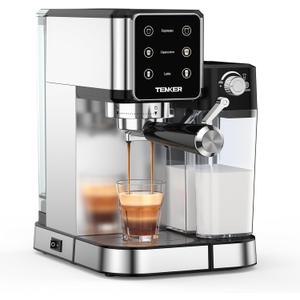 TENKER Espresso Machine, 20 Bar Cappuccino Machine with Automatic Milk Frother, 3-in-1 Coffee Machine, 1350W Dual Boiler Latte Maker, Touchscreen Espresso Coffee Maker, Stainless Steel (Bright)