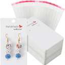 Nogeqi 100PCS 2x3.5 Inch Earring Display Cards with 100PCS Self Adhesive Bags, Handmade with Love Earring Holder Cards for Selling Jewelry Necklace Display Hanging Retail (White)