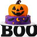 Meanplan Halloween BOO Letters Round Cake Stand 12 Inch Cupcake Dessert Snack Food Display Stand Holder Halloween Table Decorations Signs for Indoor Outdoor Tabletop Party Supplies