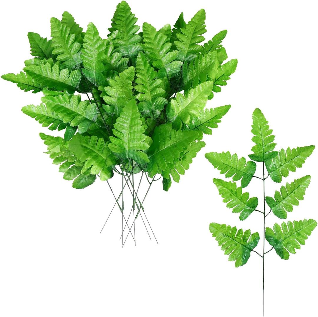 TOCHGREEN 48 PCS Artificial Silk Leather Leaf Fern Picks Artificial Greenery Stems Fake Artificial Fern Leaves Faux Fern Plant Bouquet for Floral Arrangement Home Wedding Garden Cemetery Centerpiece
