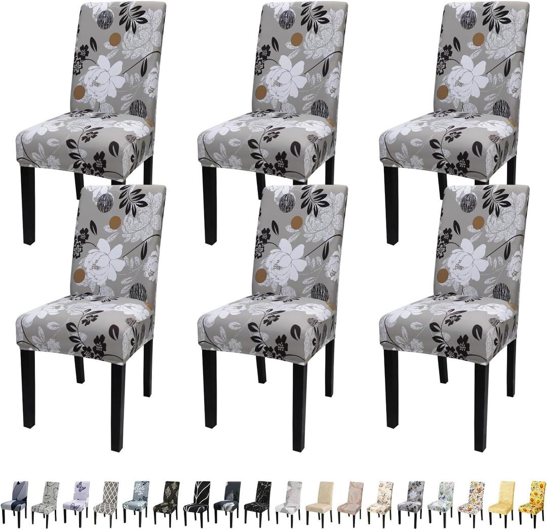 JQinHome Chair Covers for Dining Room Set of 6, High Stretch Removable Washable Parsons Chair Slipcover for Home Party Hotel Wedding Ceremony (Flower, 6 PCS)