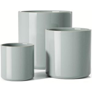 LE TAUCI Ceramic Pots for Plants, 10/8/6 Inch Indoor Planters with Draiange Hole, Silicone Plug & Mesh Pad, Modern Minimalist Pots for Home Office, Set of 3, Glossy, Mist Gray
