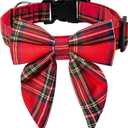 XIGOUPT Christmas Dog Collar Detachable Dog Bow Ties Adjustable Soft Cotton Red Plaid Christmas Collars Bowtie for Large/Medium/Small Pets as Holiday Fall Winter Gifts
