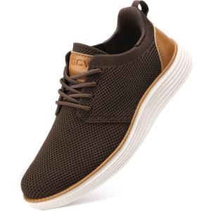 VILOCY Boy's Slip On Casual Dress Sneaker Hands Free Fashion Shoes Comfortable Oxfords Mesh Tennis Breathable School Uniform Formal Church Shoes Brown, 37