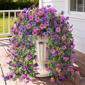 Artificial Hanging Flowers for Outdoors, 2 Pcs Fake Hanging Plants Spring Summer Decor, UV Resistant No Fade Faux Silk Daisy Flower for Planters Front Door Porch Patio Yard Garden(Double Purple)