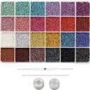 Bala&Fillic Size 11/0 Seed Beads 24 Colors About 14400pcs in Box, Small Craft Beads with Clear Elastic String and Beading Needles for Earring Jewelry Making (600pcs/Color,24 Colors) (11/0-2.4mm, 24 Colors Lot 7 -11/0)