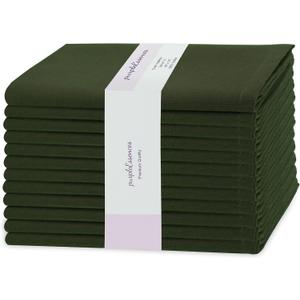 PurpleEssences Set of 12 Cloth Dinner Napkins 100% Cotton 18x18 Inch - Soft Durable Washable - Ideal for Farmhouse Party Christmas Holiday Winter - Perfect Everyday Use Table Linen - Olive Green